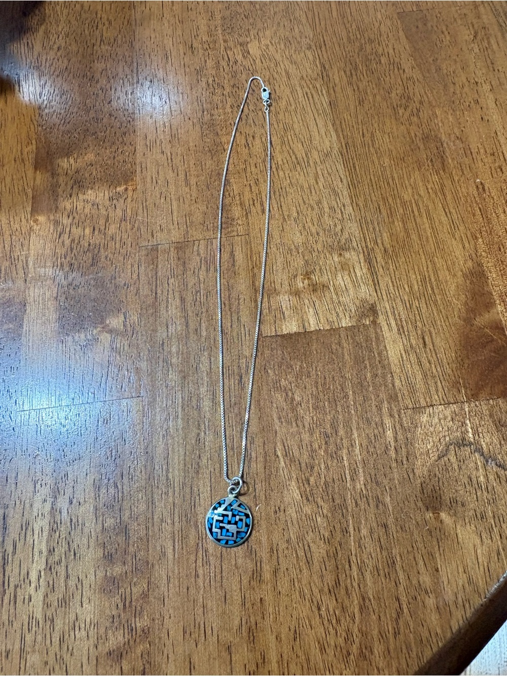 925 Silver Necklace with Turquoise Mosaic Pendant - Women Jewelry